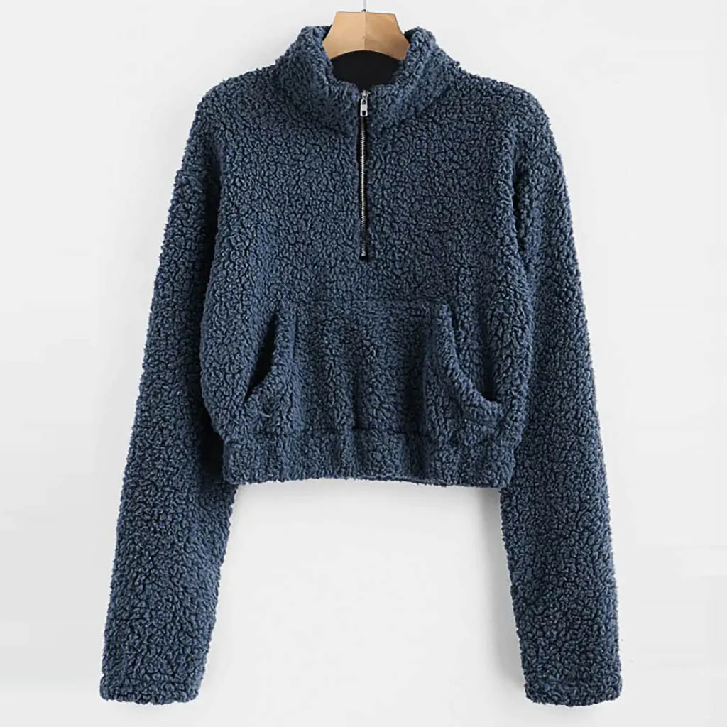

Solid Teddy Hoodie Women Thicken Pullovers Solid Long Sleeve Zipper Loose Plush Sweatshirt Autumn Women Campus Casual sudadera