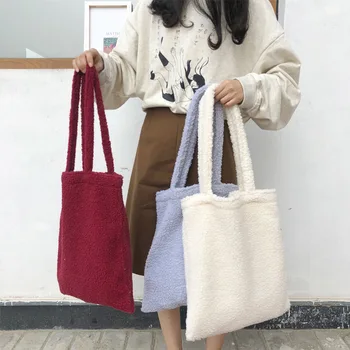 

2020 Winter New Style Retro Solid Color Canvas Corduroy Tote Shopping Bag Large-Capacity Reusable Foldable Eco Female Crossbody