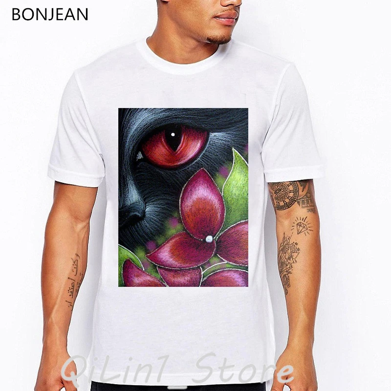

BLACK CAT BEHIND THE HYDRANGEA FLOWERS print t-shirt summer 2019 vintage 3d t shirt men hip hop tops tumblr clothes mens tshirt