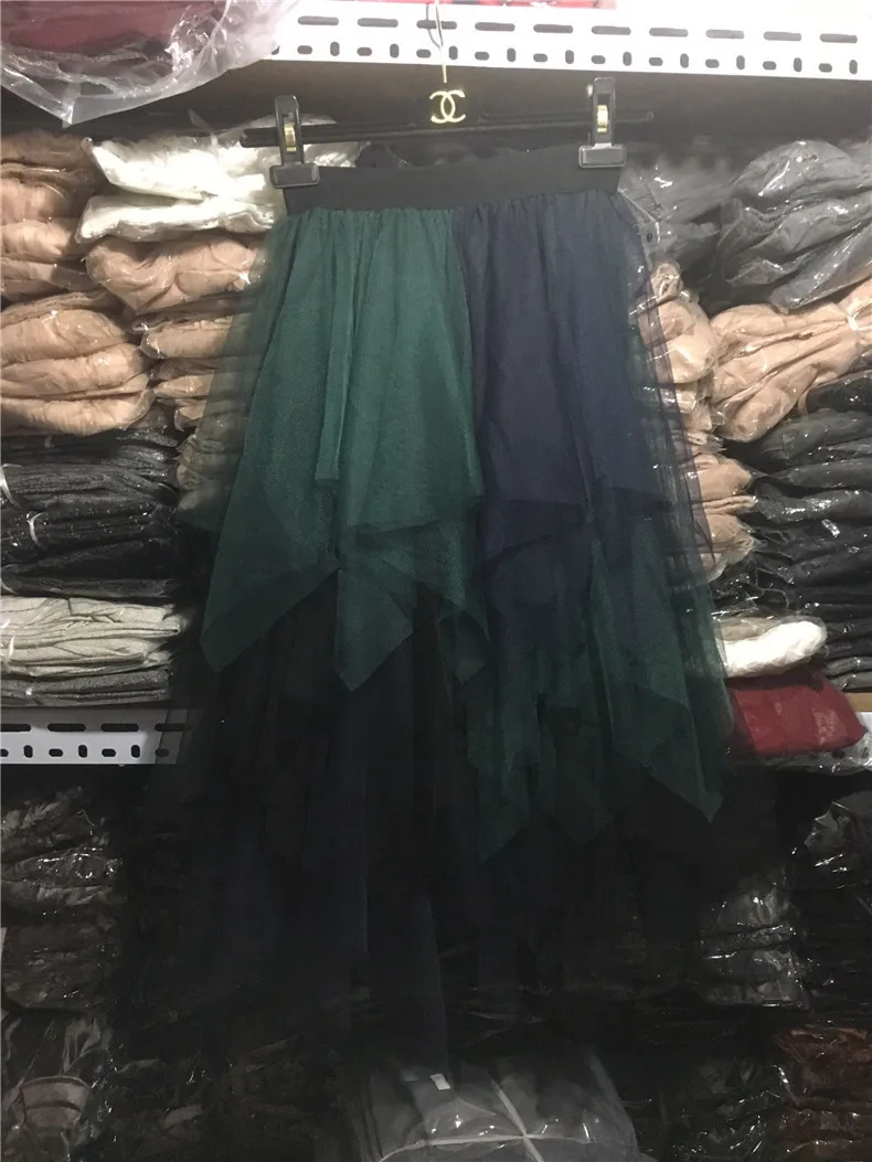 Autumn And Winter New Products Mixed Colors Gauze Multilayer Irregular Versatile Elastic Waist Medium-length Dress Skirt