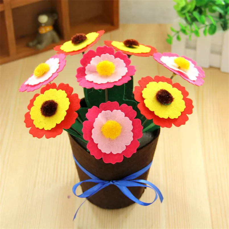 4 Pcs Flower Pot DIY Crafts Toys For Kids Potted Plant Handmade Flowers Bouquet Kindergarten Teaching Aids Toy Girls Christmas