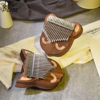 

17 Key Thumb Piano Kalimba Whole Single Board Cat/Bear Face Walnut Mbira Calimba with Tuning Hammer Wood Musical Instruments