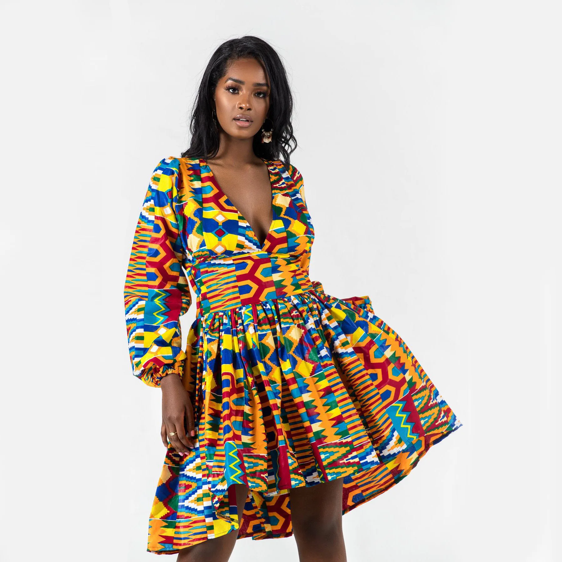 2019 autumn sexy fashion african women v-neck polyester printing plus size dress
