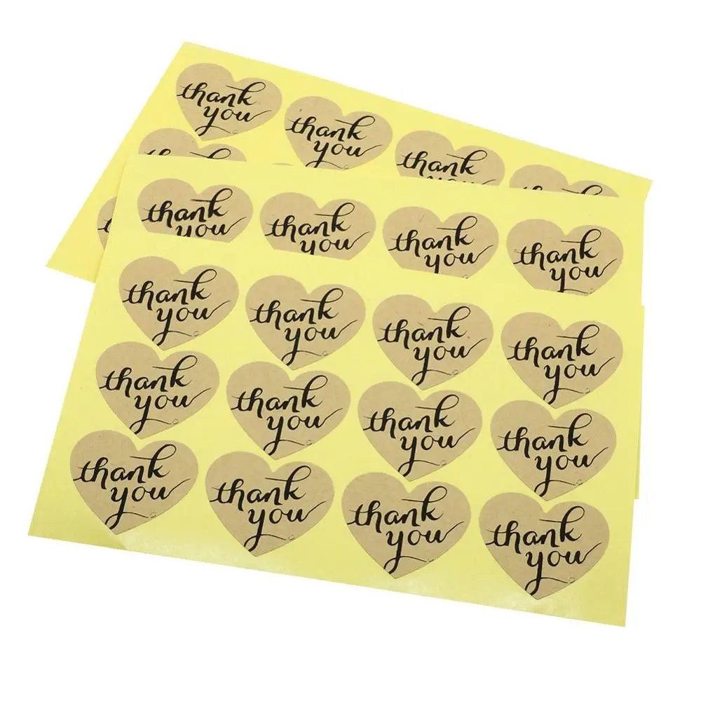 

120PCS Natural kraft Thank you Stickers Heart-shaped Paper for DIY Gift Packaging Seal Label Home Decoration Personality Sticker