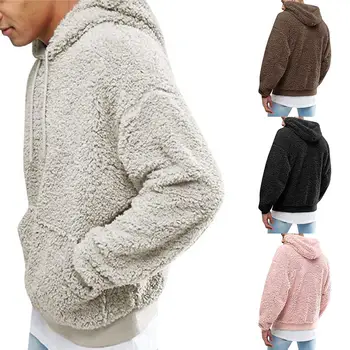 

new Winter Warm Men Casual Fluffy Fleece Hoodies Long Sleeve Thick Warm Fashion Men Hooded Sweatshirt Hoodie Outwear Loose Top