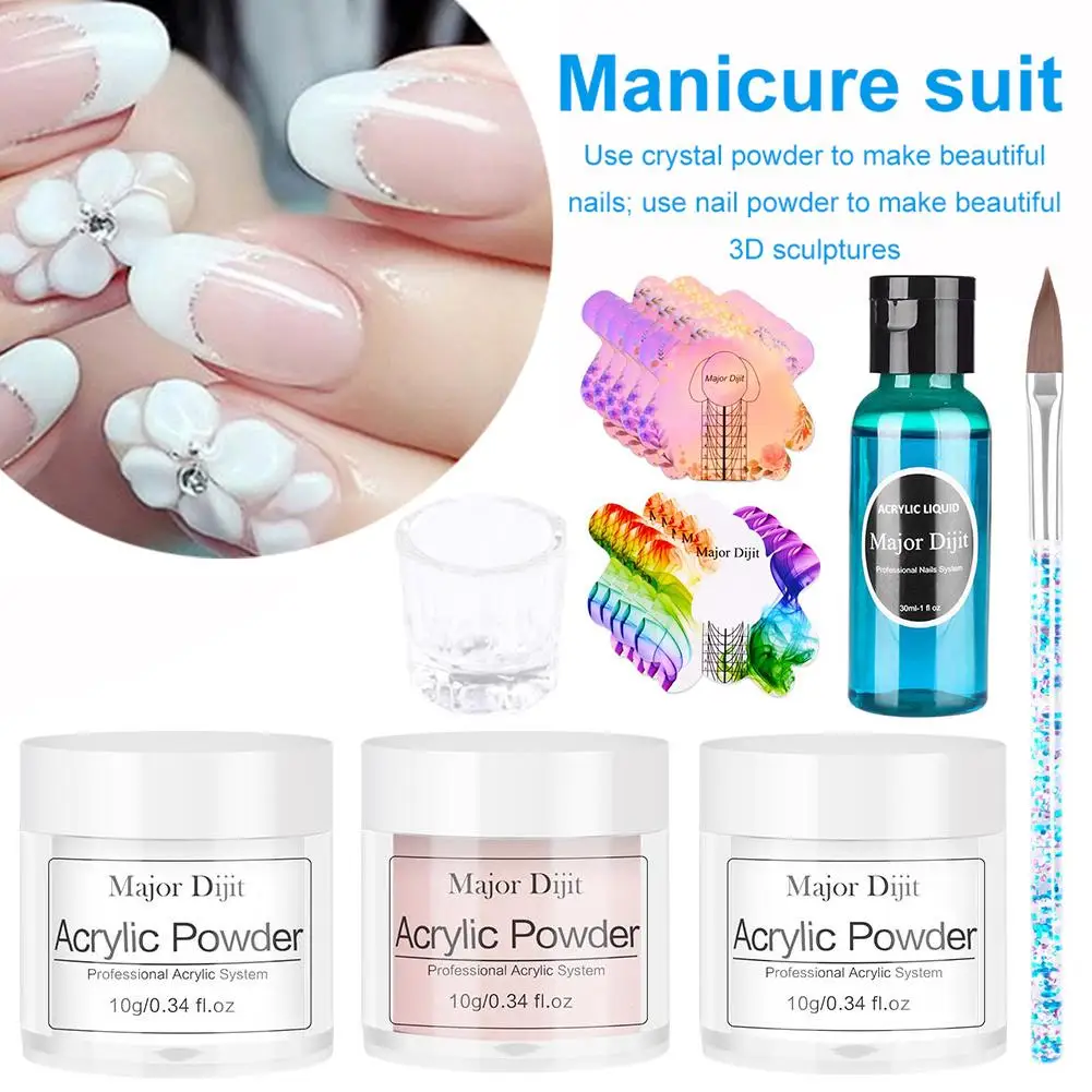 Conjunto de Manicure Conjunto para Unhas Unha Manicure Acrílico Cristal Transparente Líquido 3d Arte Construtor 16 Pçs Kit 5 Pós acrílicos e líquidos
