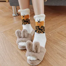 Новые женские носки милые носки пушистые женские милые носки с принтом в виде кошачьих лап теплый зимний коралловый флисовый носок