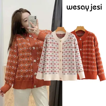 

Womens Cardigan Vintage Stylish Flower Printed Warm Knitted Female Sweater Fashion England Vintage Style Button Kimono Cardigan