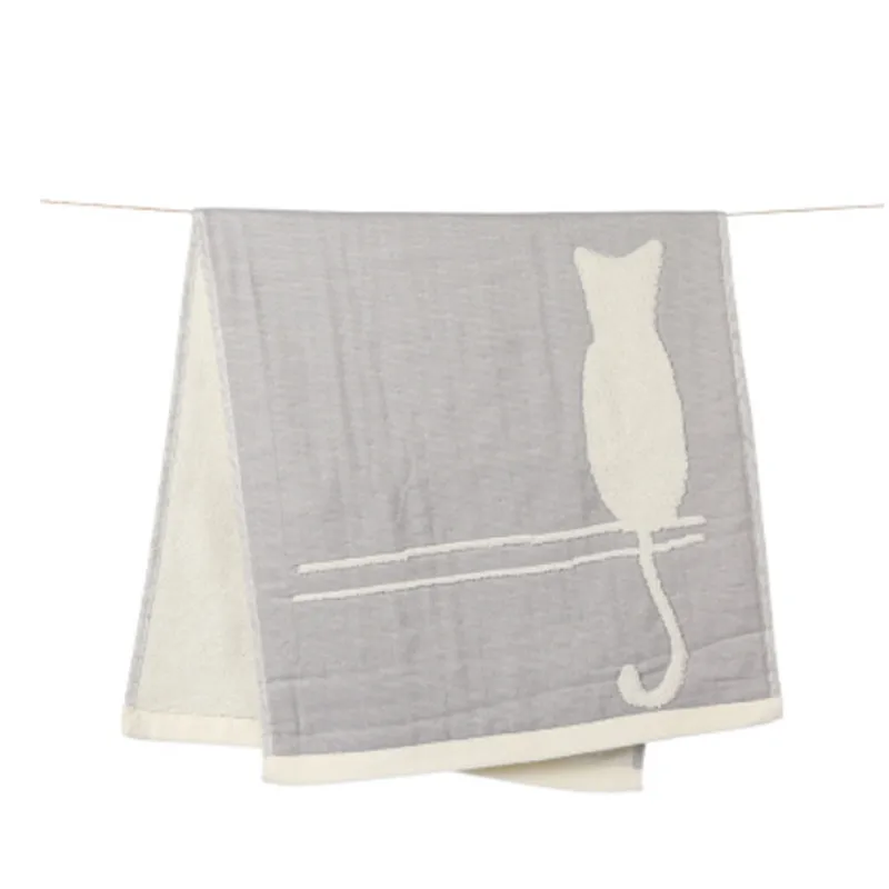 Cat Light Gray 34x75 см, хлопковое дорожное полотенце для дома, для взрослых, для мытья, для ванной, для пары, для студенческого общежития, мягкое, водопоглощающее, с ворсом, с рисунком котенка, полотенце со щенком - Цвет: Cat Light Gray