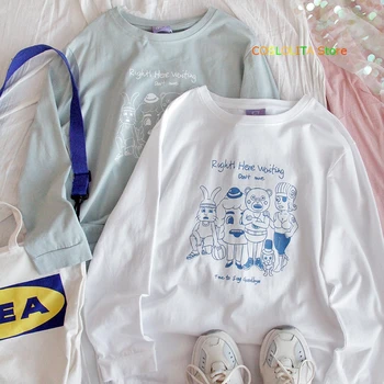 

Spring Autumn Japanese New Women Long sleeve T-shirt Pullover Loose Student Cartoon Anime Print Wild Harajuku Shirt Sweet Tops