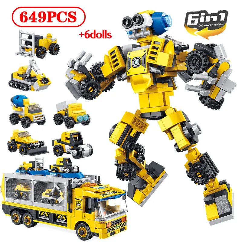649pcs City Police Trucks Fire Deformed Robot Building Blocks Construction Vehicle WW2 Car Bricks Toys For Boys | Игрушки и хобби