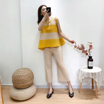 

WOMENGAGA Solid Color Temperament Suit Female 2020 Summer New Loose Fashion Wide Leg Pants Color Matching Two-piece Set A702