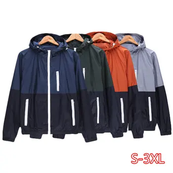 

Windbreaker Men Casual Spring Autumn Lightweight Jacket New Arrival Hooded Contrast Color Zipper up Jackets Outwear Cheap 2020