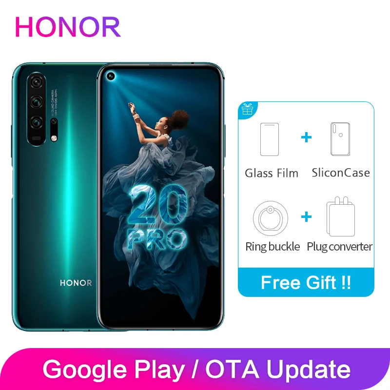 Honor 20 Pro Global rom 8 ГБ 128 ГБ 256 ГБ 6,26 дюймов FHD+ 2340X1080P 48.0MP+ 32.0MP отпечаток пальца NFC Kirin 980 восьмиядерный смартфон