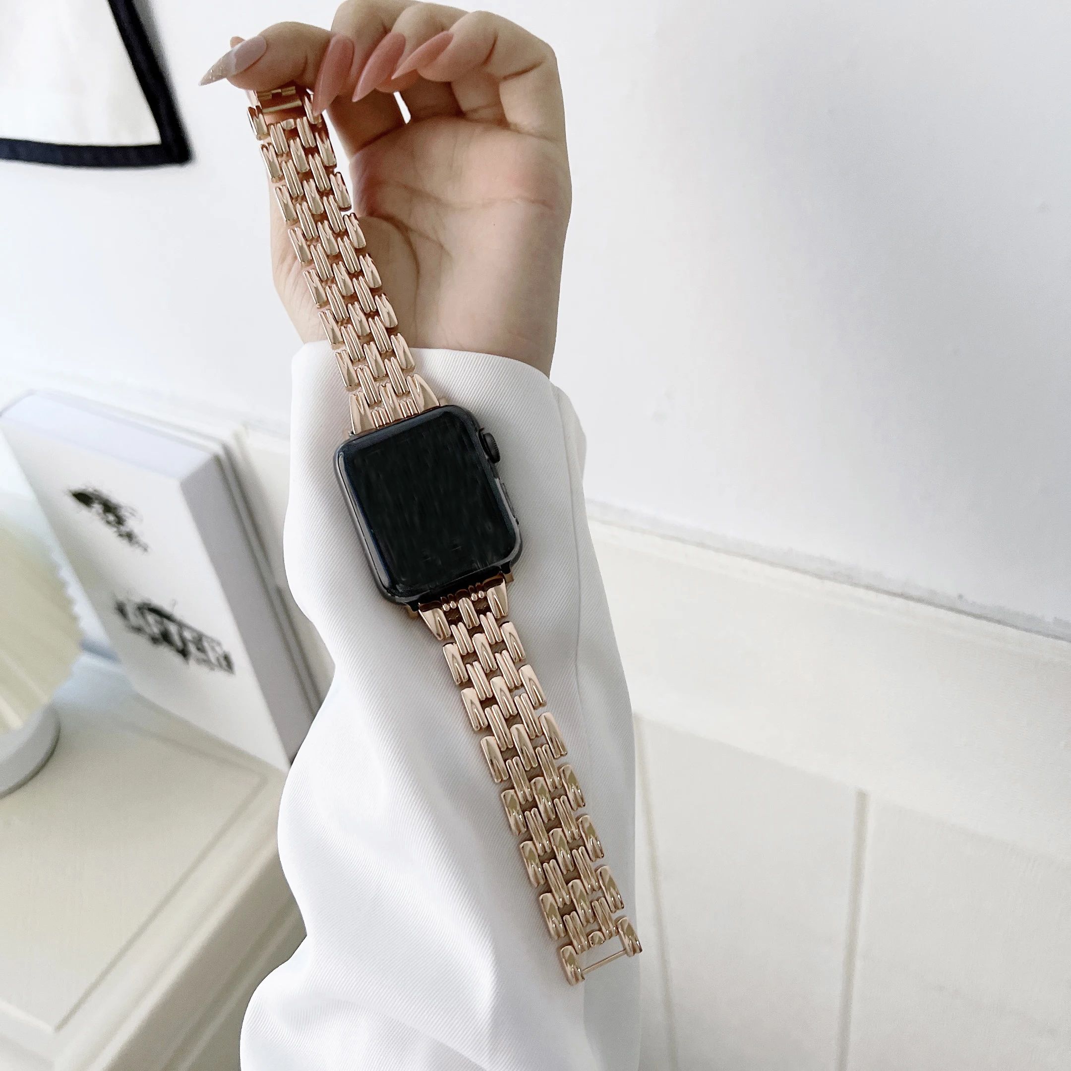 Cinturino di lusso con diamanti per apple watch serie 7 cinturini 6 SE 5 4  42mm 35mm cinturino in acciaio per iWatch 40mm 44mm 41mm 38mm  correa|Watchbands| - AliExpress