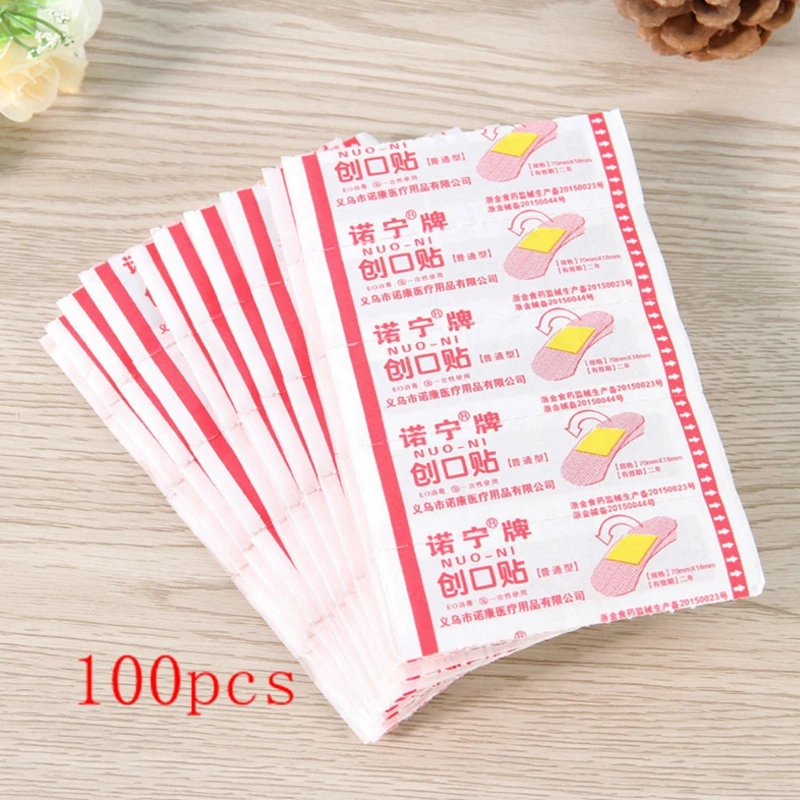 100pcs 50 шт., детские, взрослые, одноразовые, водонепроницаемые, клейкие, повязки, первая помощь, для детей, дышащие, аптечка, медицинские гемостатические наклейки - Цвет: 100pcs