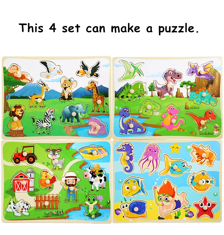 Dropshipping Baby Toys Hand Gripper Puzzles Wooden Toys For Kids Animal/Digital/Ocean Puzzle Educational Preschool Teaching Aids