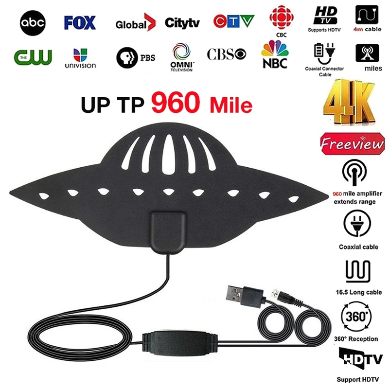 UFO shape 960Miles 4K HD ТВ антенна с приемником сигнала Усилитель 28DB с высоким коэффициентом усиления цифровая ТВ антенна FM/VHF/UHF мини DVB-T