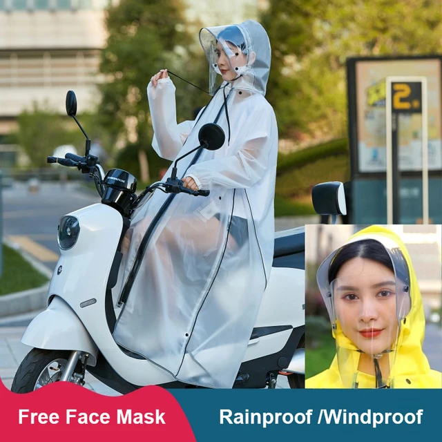 Waterproof Cycling Rain Poncho for Men and Women with Reflective Strips and Face Guard