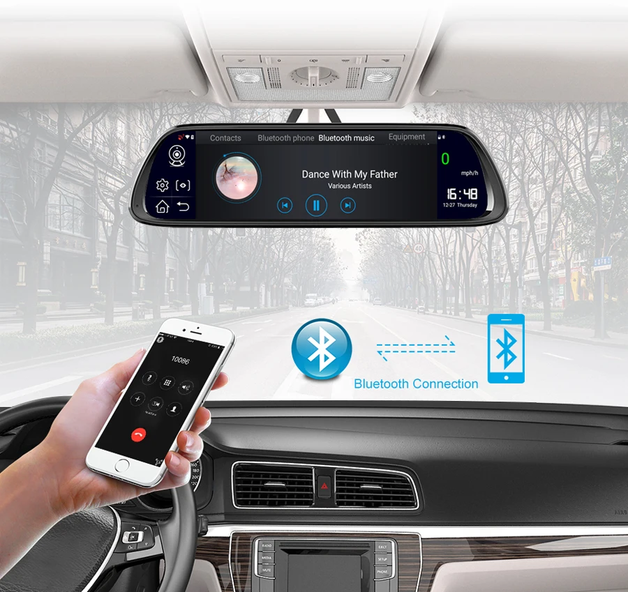 Dash Cam 1" дюймовый ips сенсорный экран Видеокамера на ОС андроид для автомобиля двойной объектив зеркало заднего вида с WiFi gps Bluetooth ADAS ночного видения g-сенсор