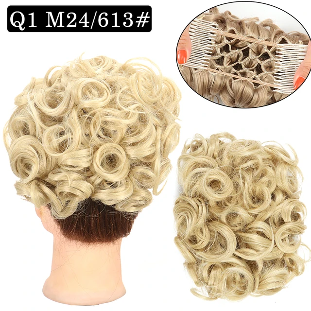 Synthetic Curly Elastic Band Chignon Plastic Comb Clips in Hair Extension Hair Bun Updo Cover Hairpieces Hair Accessories Q1 M24-613