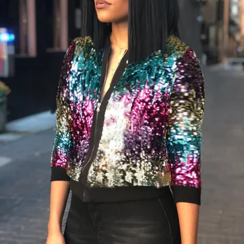 

2020 Sexy Women's Dazzling Segment Colorful Sequins Casual Boutique Jacket Fashion Beautiful Clothes