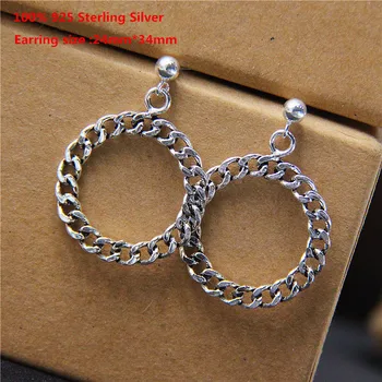 

Buyee 100% 925 Sterling Silver Stud Earrings Women Retro Rolo Chain Personality Unique Earrings for Women Fashion Party Jewelry