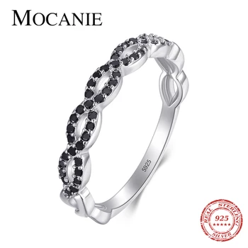 

Mocanie New 925 Sterling Silver Black Crystal Geometric Cross Line Ring for Women Stackable Finger Ring Wedding Party Jewelry
