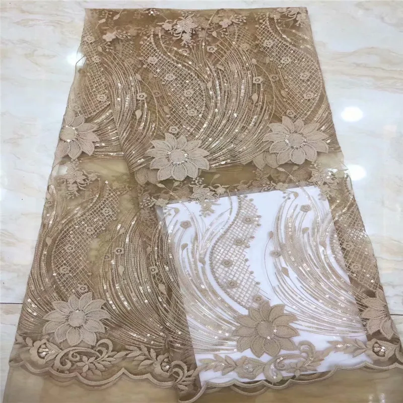 

2019 high quality french tulle lace fabric African sequins net lace glitter fabric with gold for wedding dress