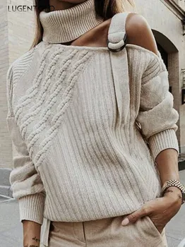 

Lugentolo Turtleneck Women Sweater Strapless Spring Autumn Fashion Long Sleeve Solid Color Casual Pullover Womens Sweaters