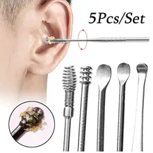 5Pcs Unisex Stainless Steel Spiral Ear Picks Spoon Wax Removal Cleaner with Box New Ear Care Tools