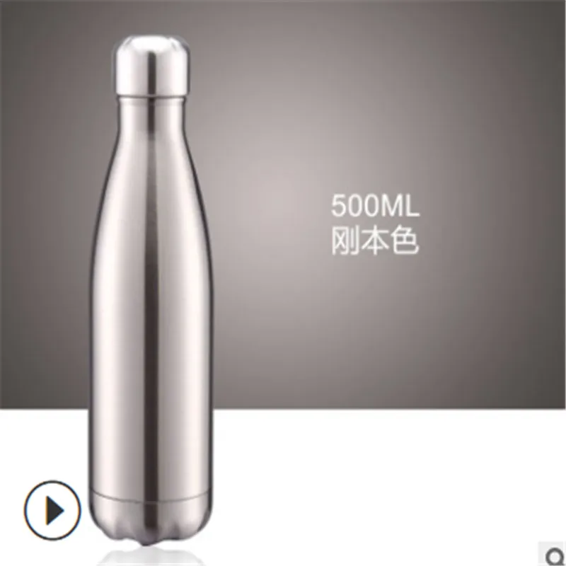 500ML Stainless Steel Vacuum Insulated Water Bottle Double Wall Thermos Keep Hot/Cold for 12 Hours Tea Coffee Drink Bottle - Color: Blue