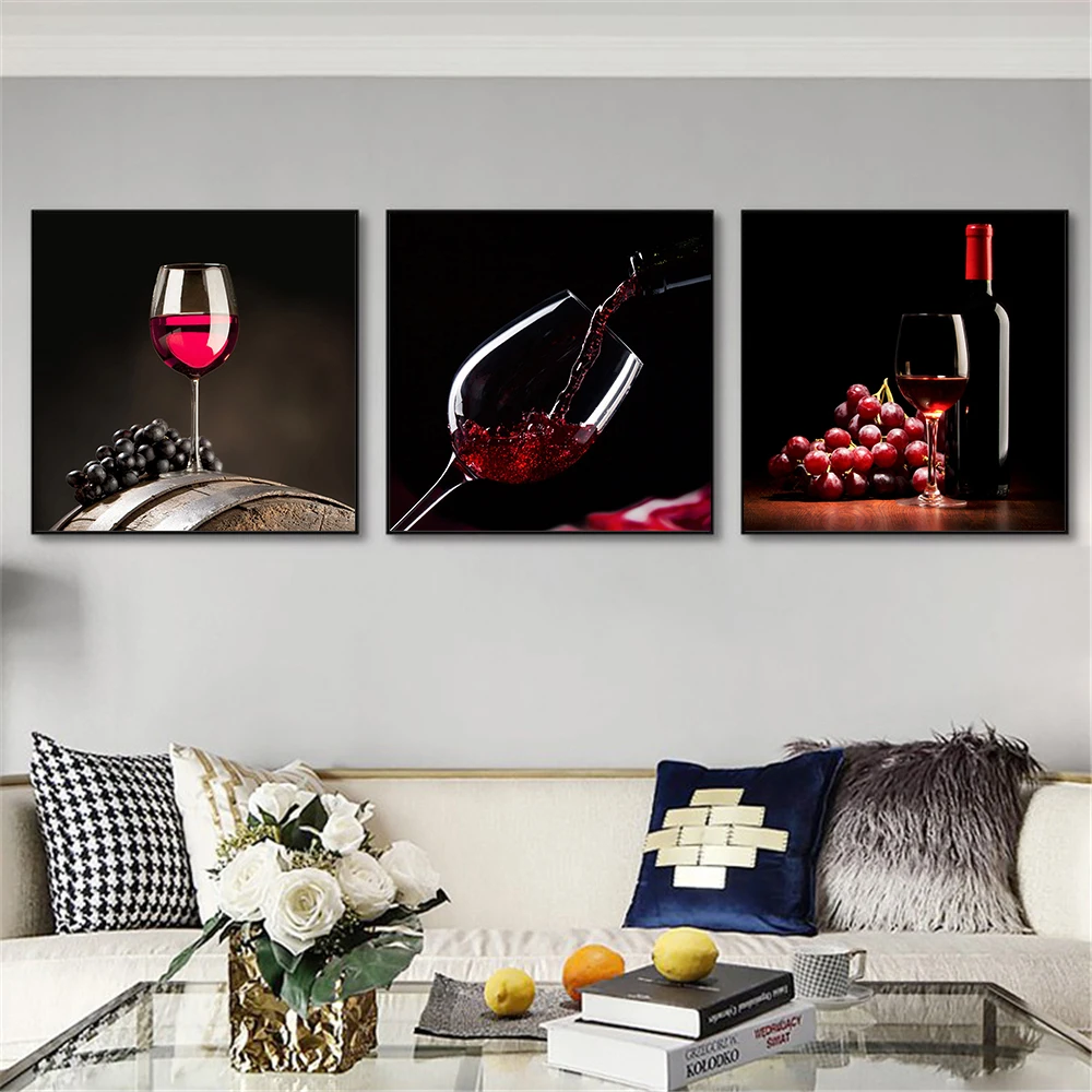 Wall Art Canvas Red Wine Posters and Prints Food Painting Kitchen Decor Home Office Decoration Wall Pictures for Living Room - AliExpress Home & ...
