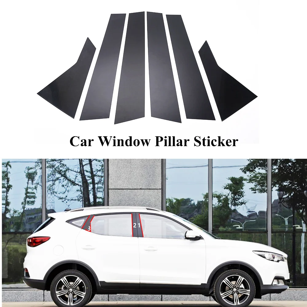 

6PCS/Set Car Window Column Decorative Sticker Mirror Black B C Pillar Cover Mouldings For MG ZS 2016-2019 Car Accessories