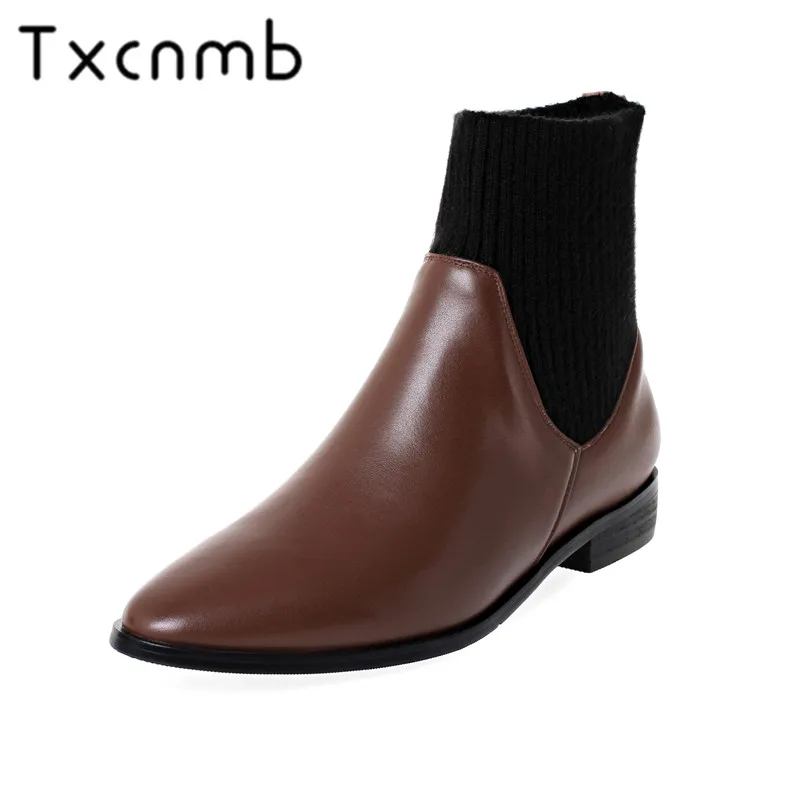 

TXCNMB New Arrival Boots Women Ankle Boots Pointed Toe Low Heel Shoes Party Autumn Winter Warm Brand Shoes Woman
