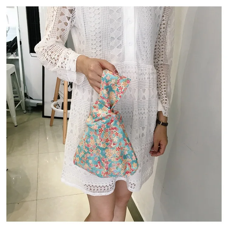 

Bronze Floral-Print Case Knot Wrist Bag Japanese Style And Wind Wrist Wrap Simple Carry-on Liuwan-Mobile Phone Key And COIN Case