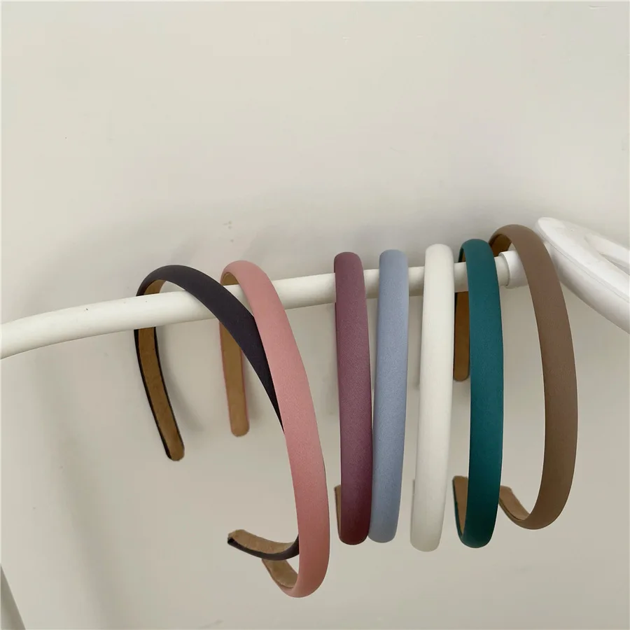 12 Farben 1 cm dünnes, schlichtes, festes Haarband für Mädchen, Satin-Kunststoff-Stirnband, einfacher Vintage-Kopfwickel, Haarband für Frauen und Kinder