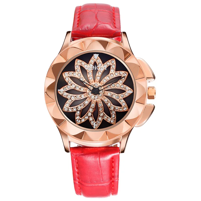 

Weiqin Wei Qin New Style Women's Creative Turntable Watch Top Grade Diamond Set Women's Students Belt Quartz Watch