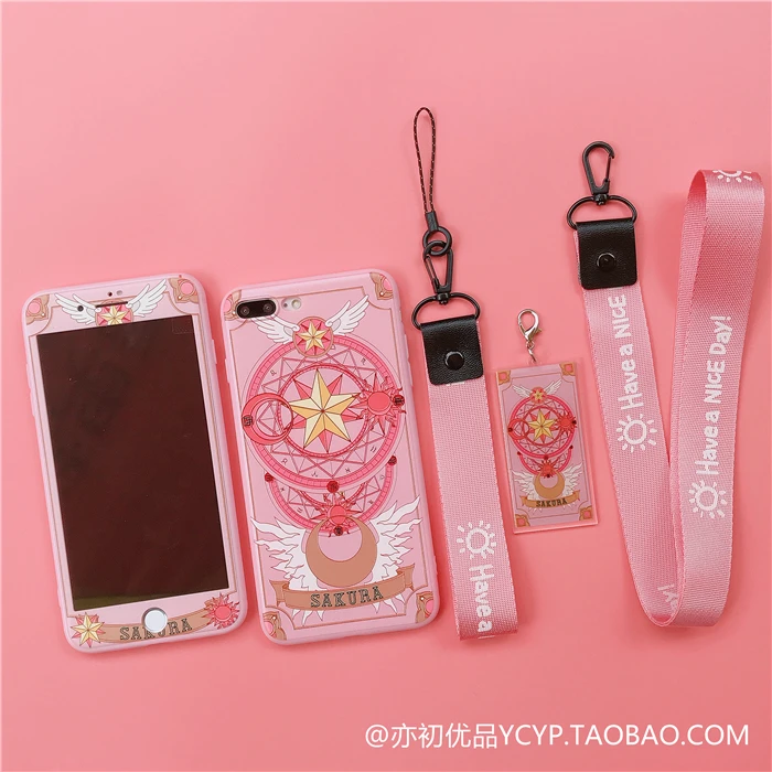 Для iphone 11 pro Max Cardcaptor Sakura Чехол+ пленка для экрана из закаленного стекла для iphone X XS XR XS Max 7 8plus 6S plus чехол+ ремни - Цвет: As shown