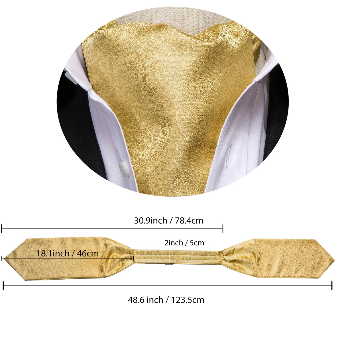 Hi-Tie Silk Men's Ascot Tie Pocket Square Cufflinks Set Cravat Ascots Scrunch Self British Style Gentleman Dress Scarves Party Hi-Tie Silk Men's Ascot Tie Pocket Square Cufflinks Set Cravat Ascots Scrunch Self British Style Gentleman Dress Scarves Party