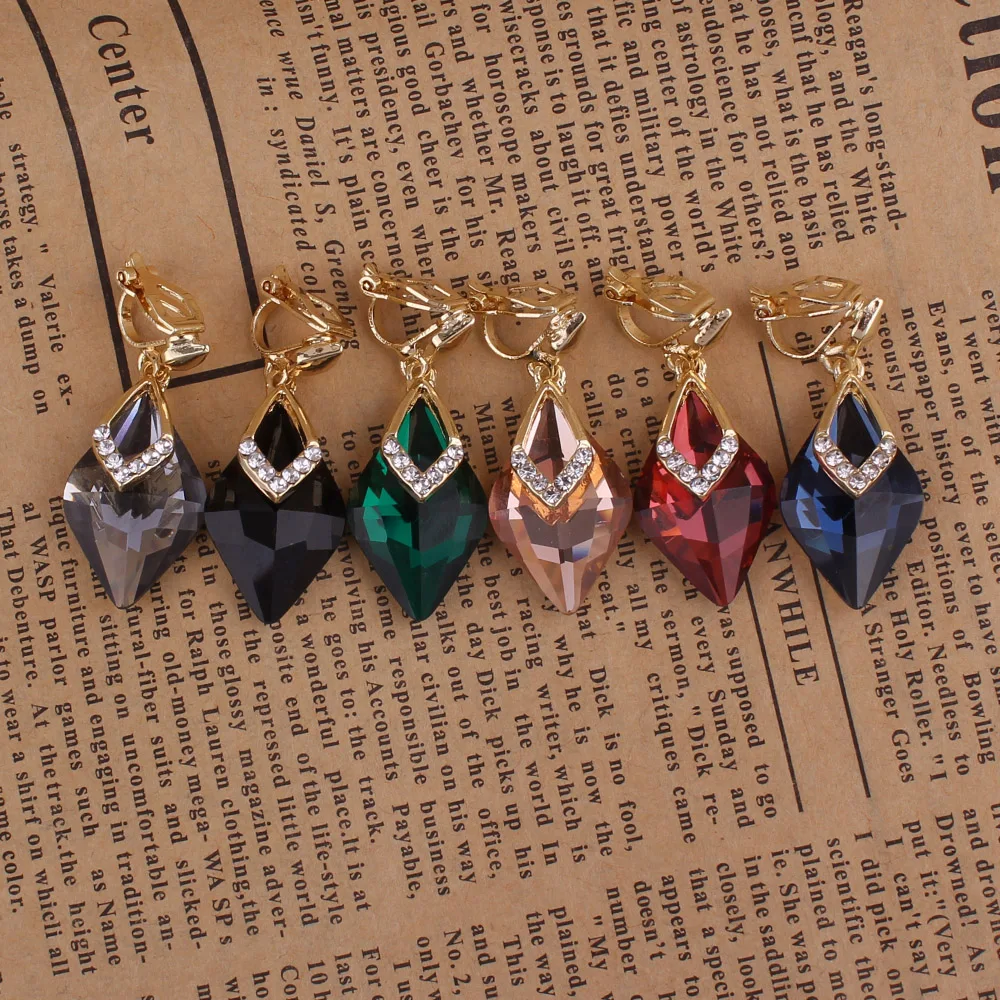 GRACE JUN Fashion Rhinestone Clip on Earrings Without Pierced for Women Girl Party Wedding Elegant Statement Ear Clip New