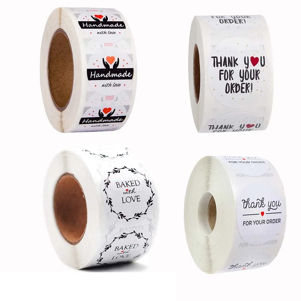 Sealing Stickers For Gift Design With Letter THANK YOU / HANDMADE LOVE Festival Party Decoration Labels 100/300/500pcs decorative stickers self adhesive stickers stationery stickers adhesive stickers gift box stickers thank you stickers