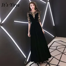 Это Yiiya вечернее платье золотые блестки o-образным вырезом Половина рукава Формальные платья черные для женщин E1360 размера плюс длинное платье de soiree