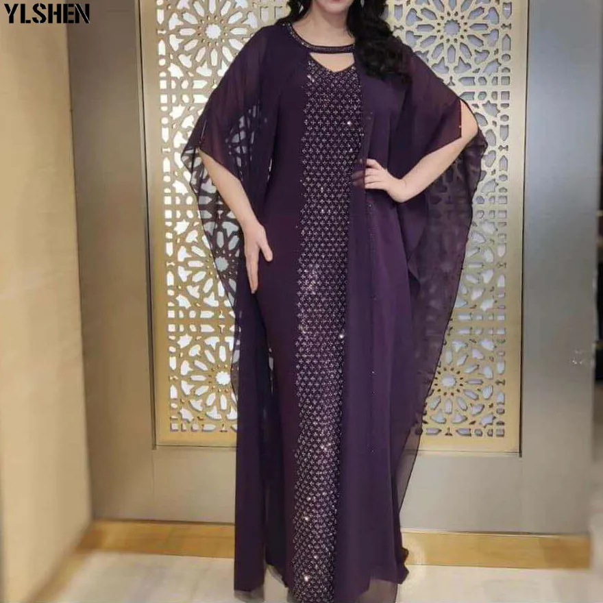 2 Piece African Design Dashiki Dress Sequined Diamonds Abaya Maxi Dresses Bazin Vintage Muslim Robe Gowns Africa Sexy Lady Party 02