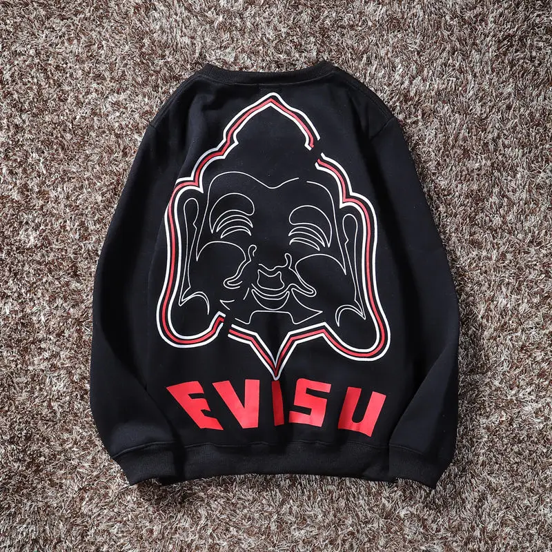 Аутентичный Evisu зимний мужской Повседневный свитер теплый дышащий модный хлопок плюс бархат с длинным рукавом женская одежда для влюбленных - Цвет: 112