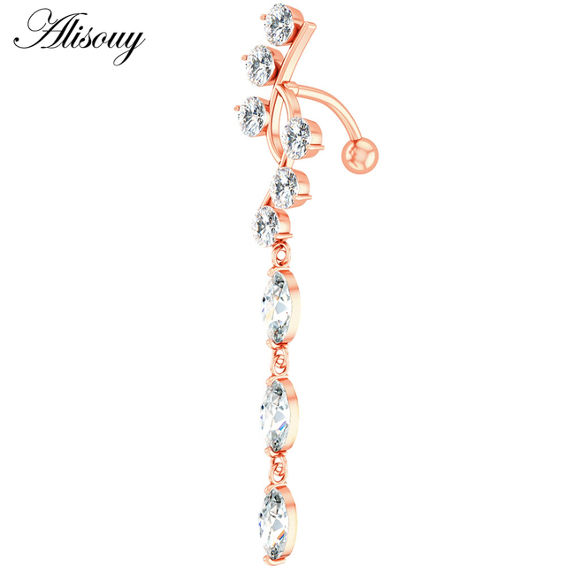 1pc Flower Heart Dangled Belly Navel Piercing Button Ring 14G Stainless Steel CZ Crystal Opal Ombligo Woman Body Jewelry