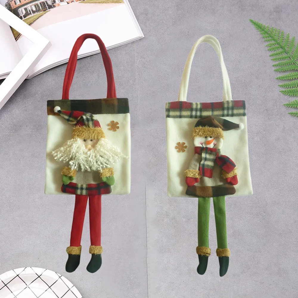 

Christmas Home Decorations Plush Tree Hanging Drawstring Gift Bag Santa Sacks Claus Candy Packing Decoracao Para casa Dropship #