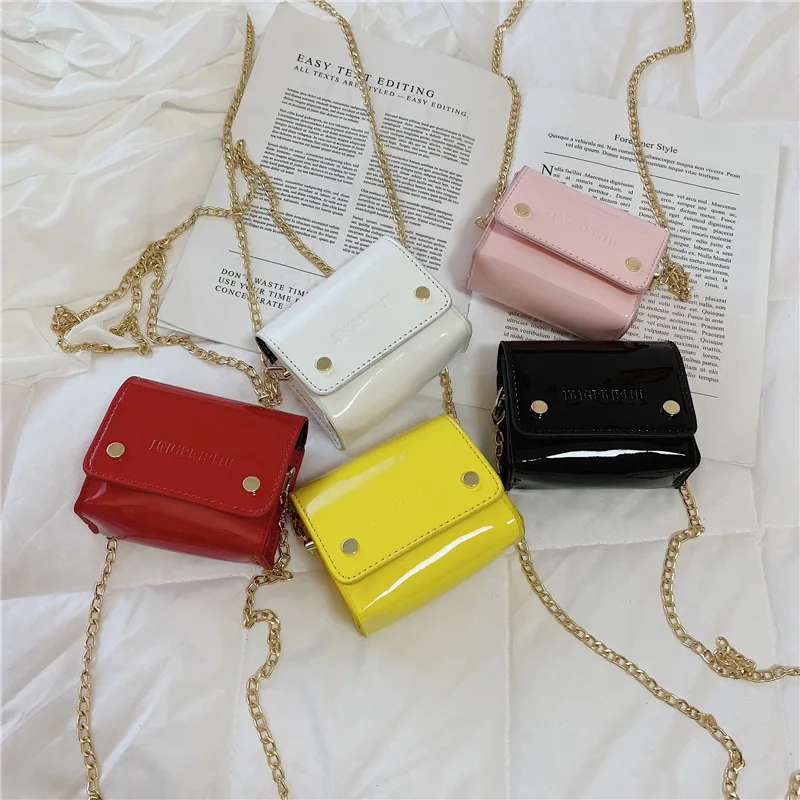 

2019 New Style Children Korean-style Simple Versatile Fashion Patent Leather Chain Mini Bag Shoulder Small Square WOMEN'S Bag