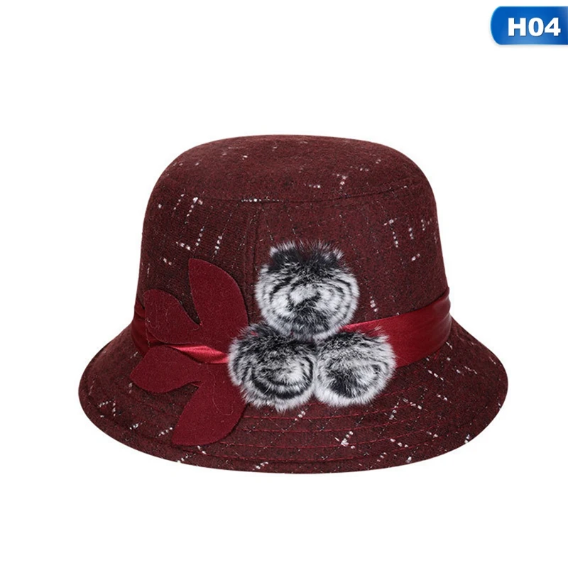 Новая женская шляпа Fedora Женская шерстяная купольная Кепка для девочек осень-зима шерстяная шапка с цветком шапочка для бассейна шерстяной купол