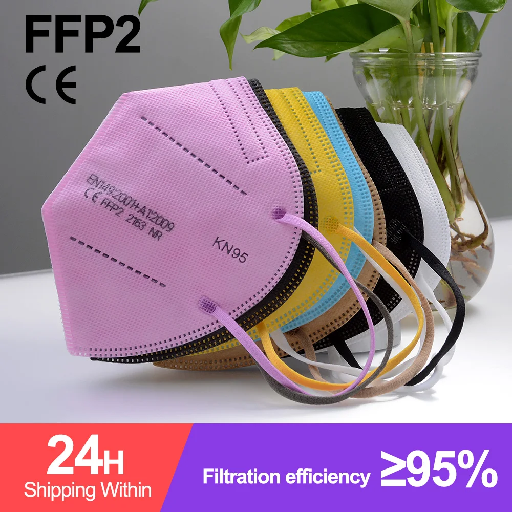 

50 шт. FFP2 маска для лица KN95 Пылезащитная цветная маска для рта PM2.5 респиратор 5 слоев фильтра дышащая маска Mondkapjes